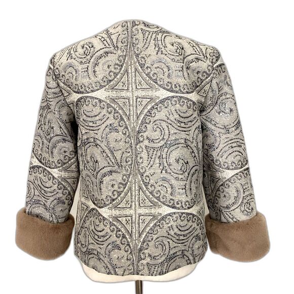 Chico’s Jacket Blazer Women’s Size 0 Multi Color Detachable Faux Fur Sleeves - Picture 2 of 11